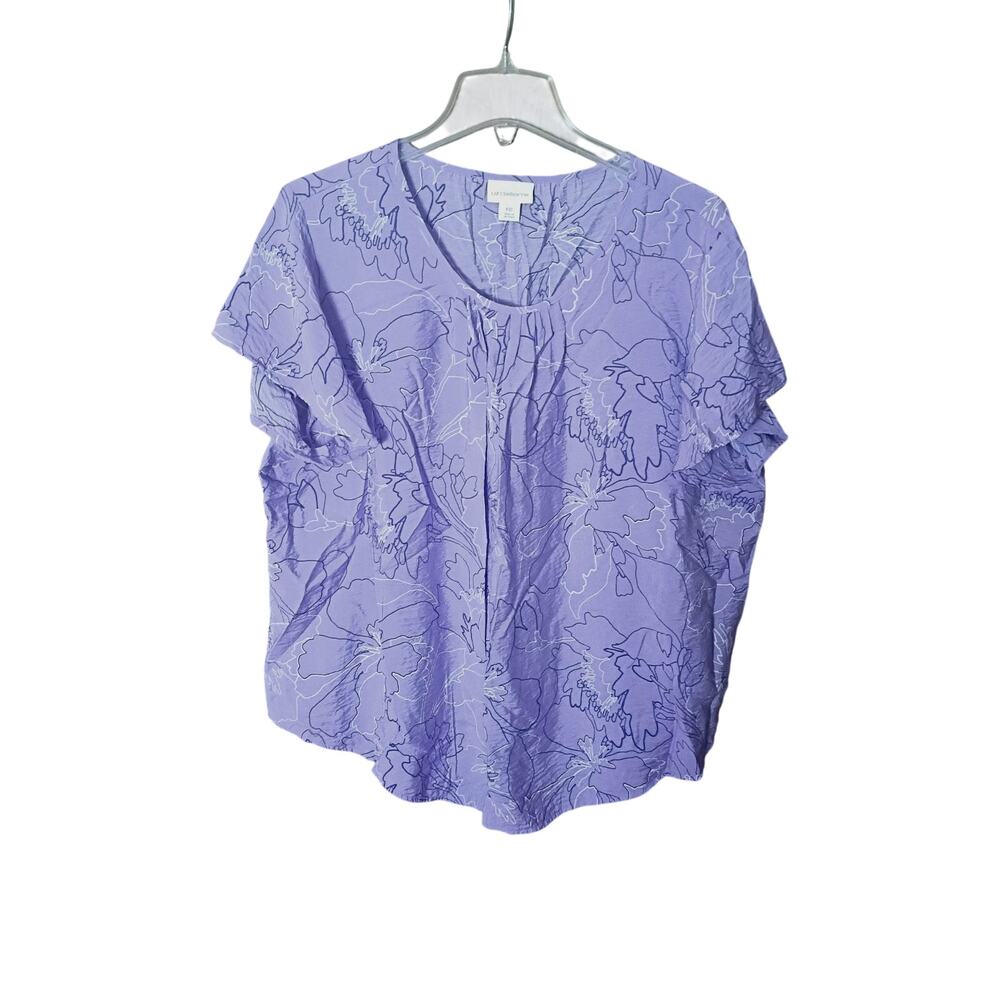 Liz Claiborne Women XXL Light Purple  Embroidered Floral Lightweight Top